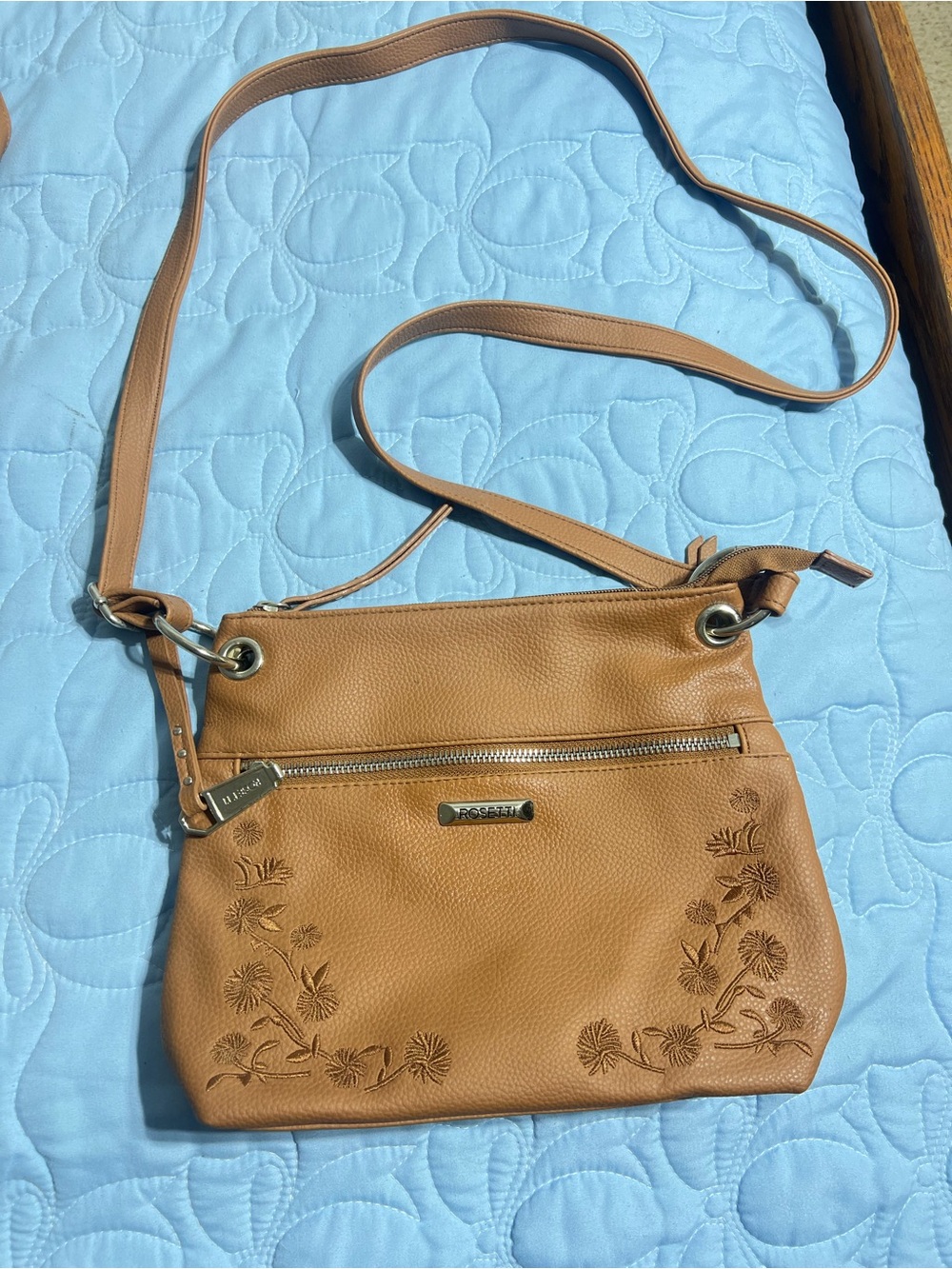 Rosetti Tan Floral-Embossed Crossbody Bag